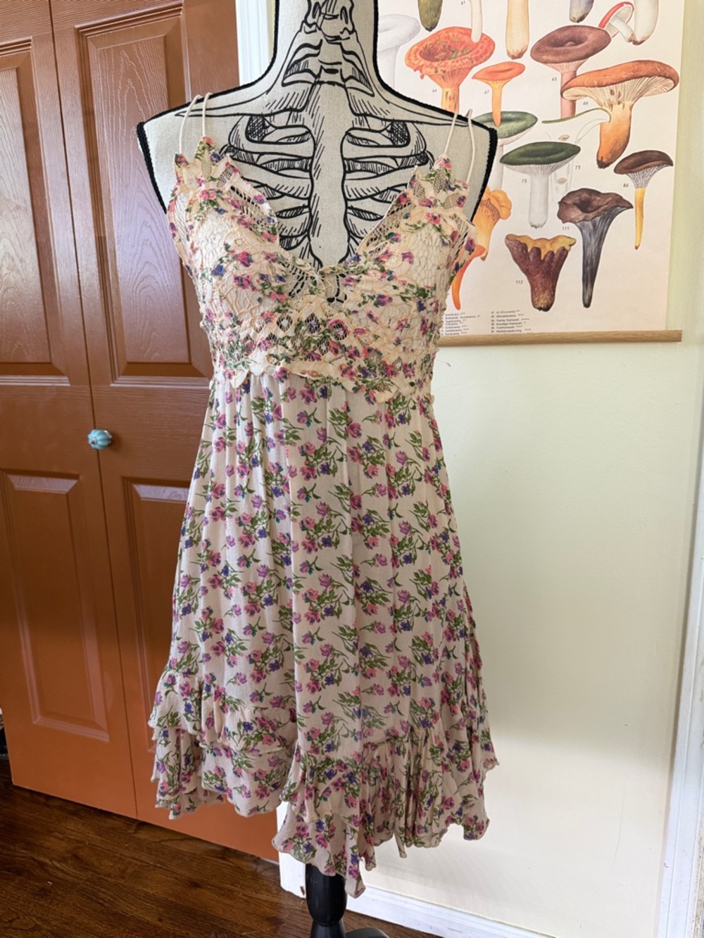 Free People Cream Floral Lace Babydoll Dress